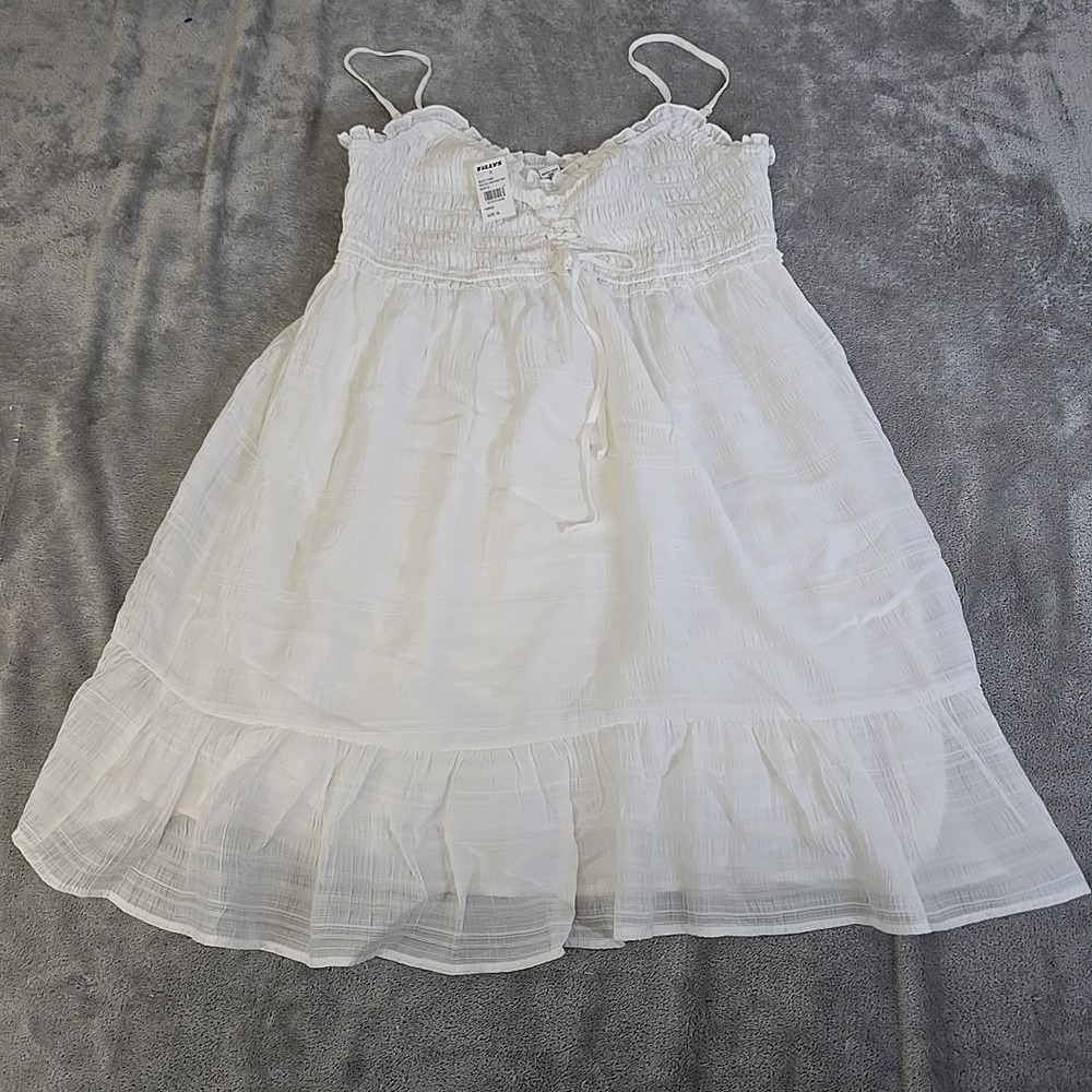 RSQ Dress Womens XL White Ruched Bust Front Babydoll Mini Casual